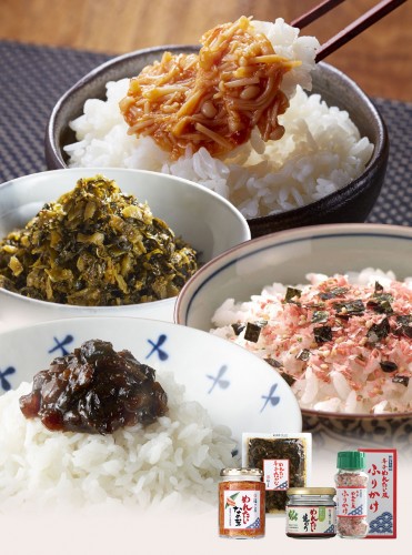 敬老の日A ご飯のお供セット(めんたいなめ茸125g、めんたい生のり100g、辛子めんたい風ふりかけ、めんたい辛子たかな130g)【2026年9月21日着でお届け】
