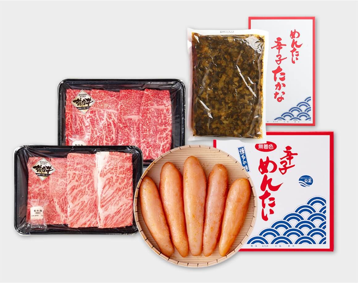 A5等級鹿児島産黒毛和牛 霜降・赤身食べ比べスライス＆福さ屋ご贈答セット